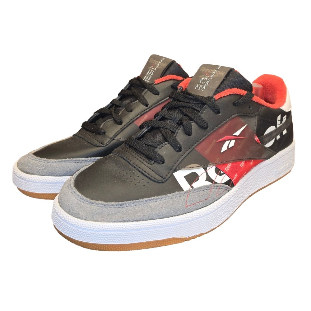 Reebok Club C 85 Men's Black Red Grey Leather Lifestyle Sneakers Shoes